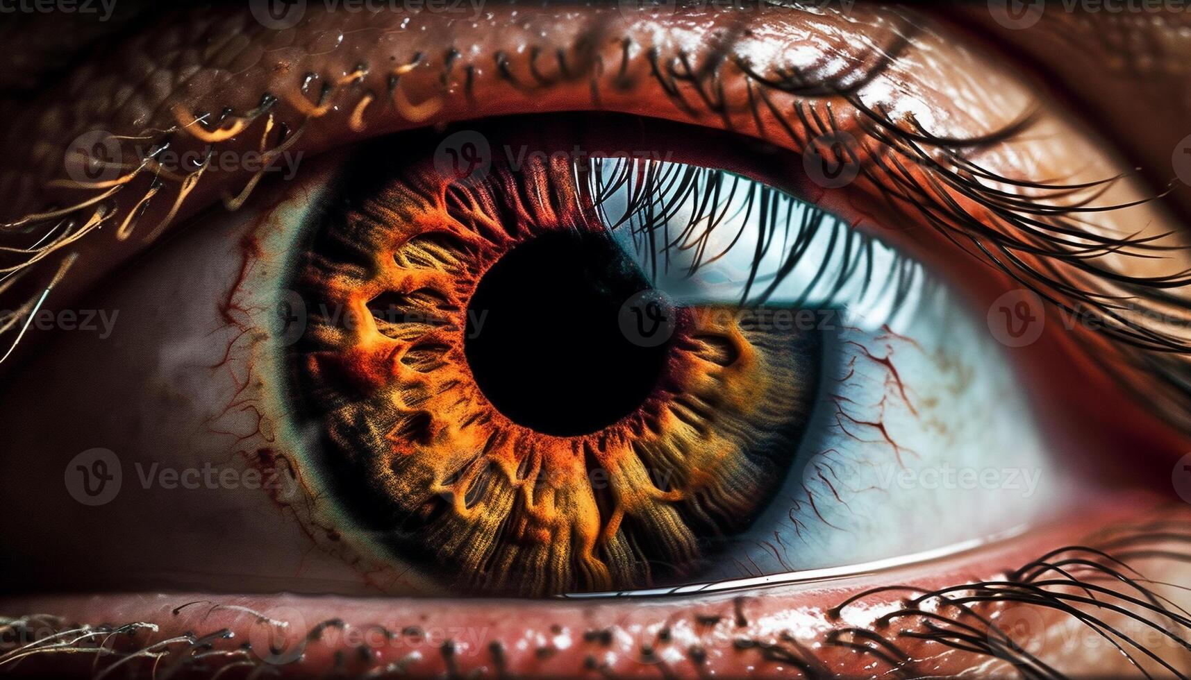belleza de iris en humano ojo hipnotiza generado por ai foto
