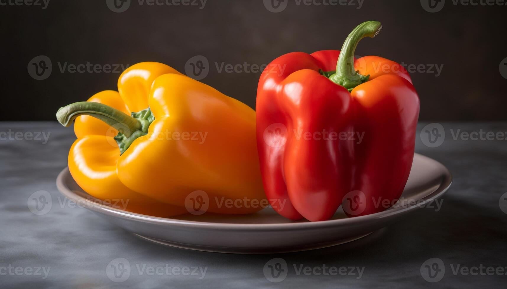 Fresh organic yellow bell pepper on wooden table generated by AI photo