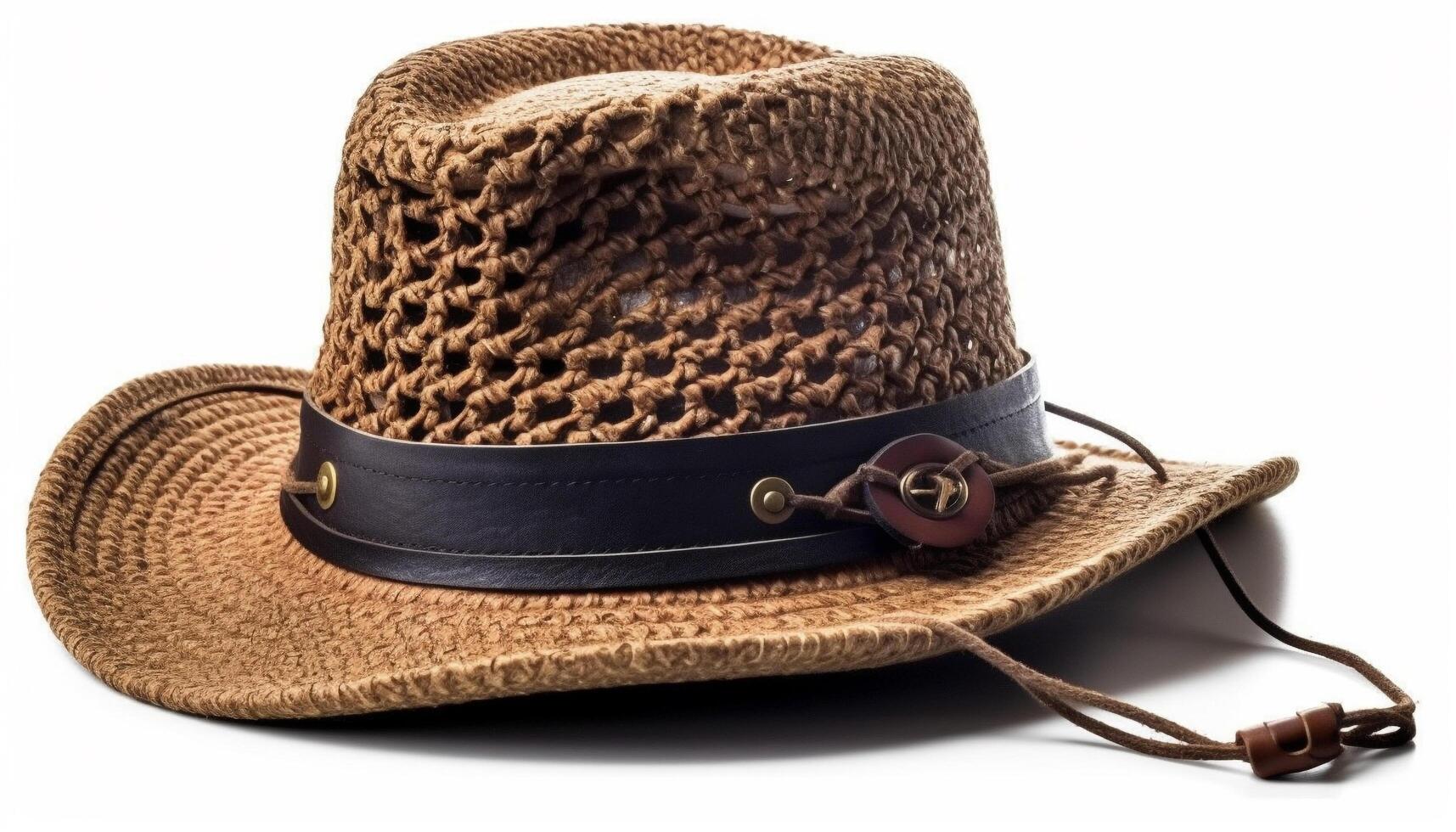 Paja sombrero y sombrero de fieltro, de moda elegancia conjunto generado por ai foto