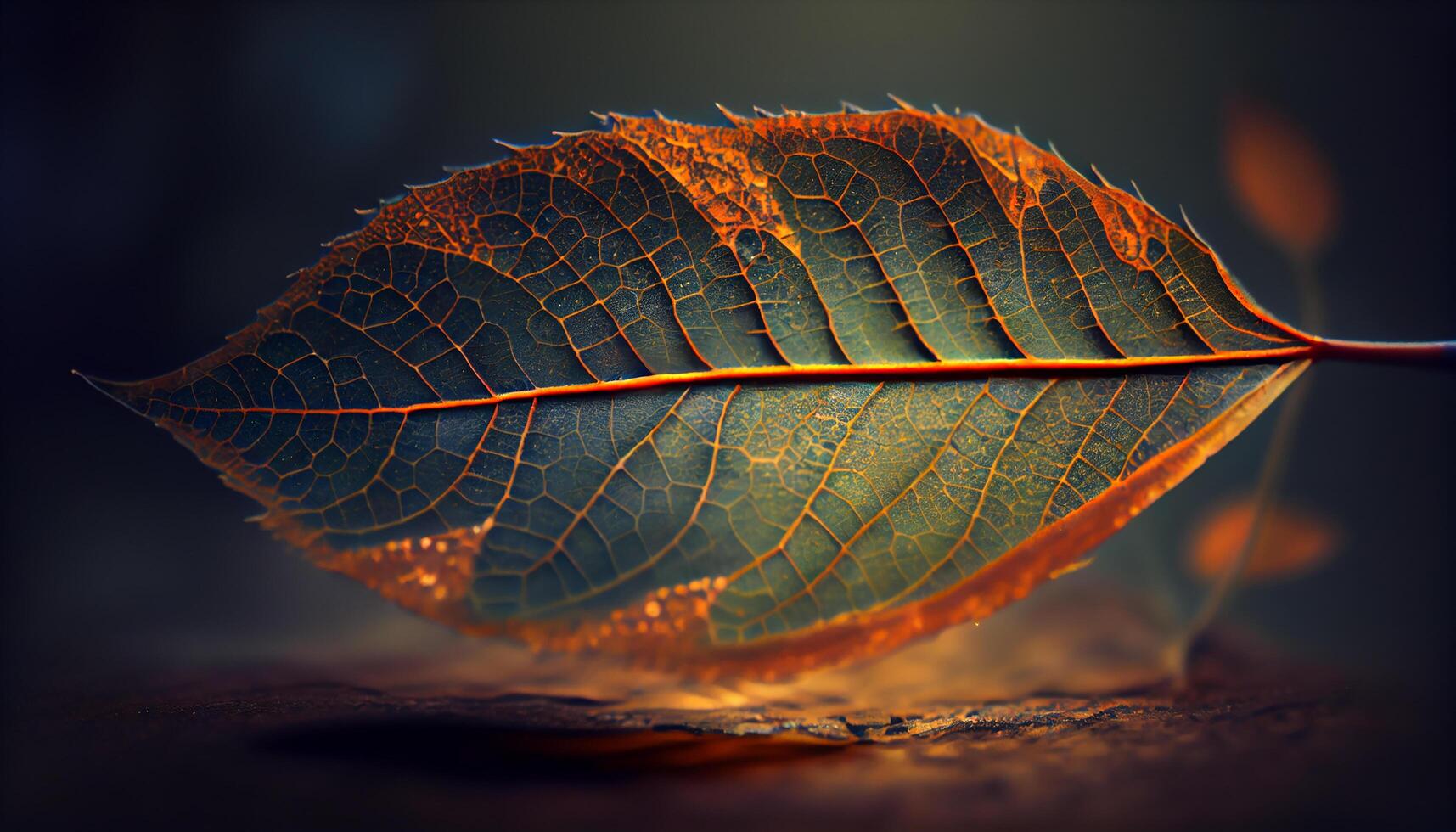 Autumn leaf displays vibrant color and veins generated by AI photo