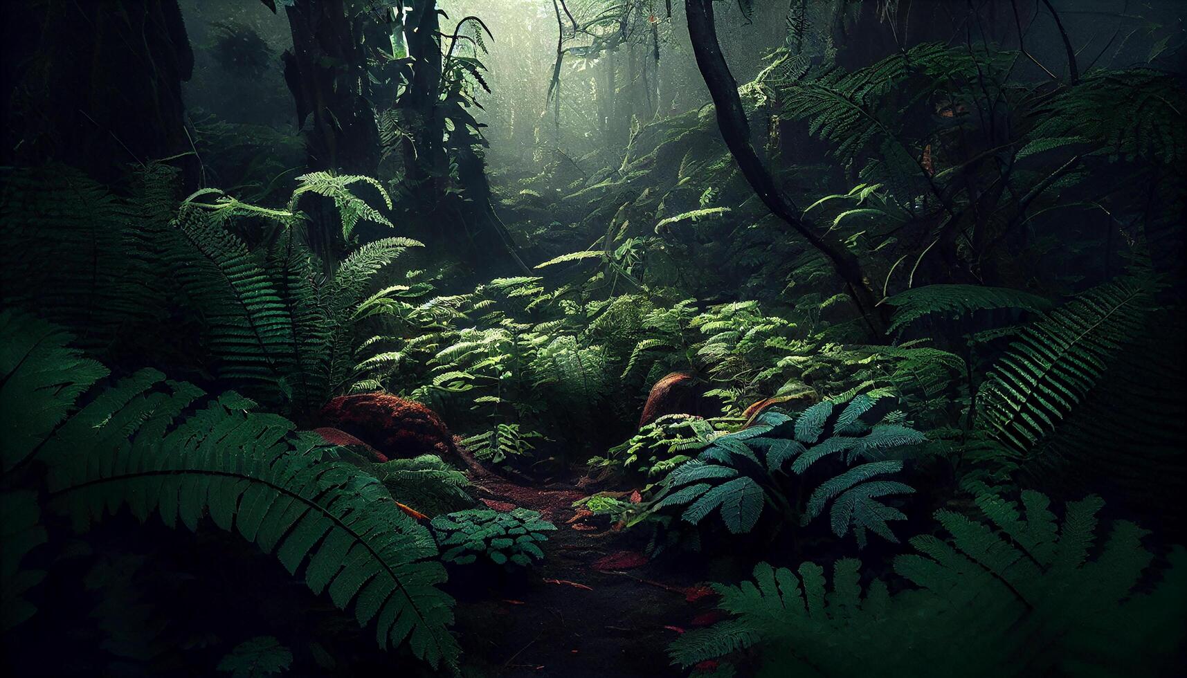 Mystery of the Spooky Tropical Rainforest Nights generated by AI photo