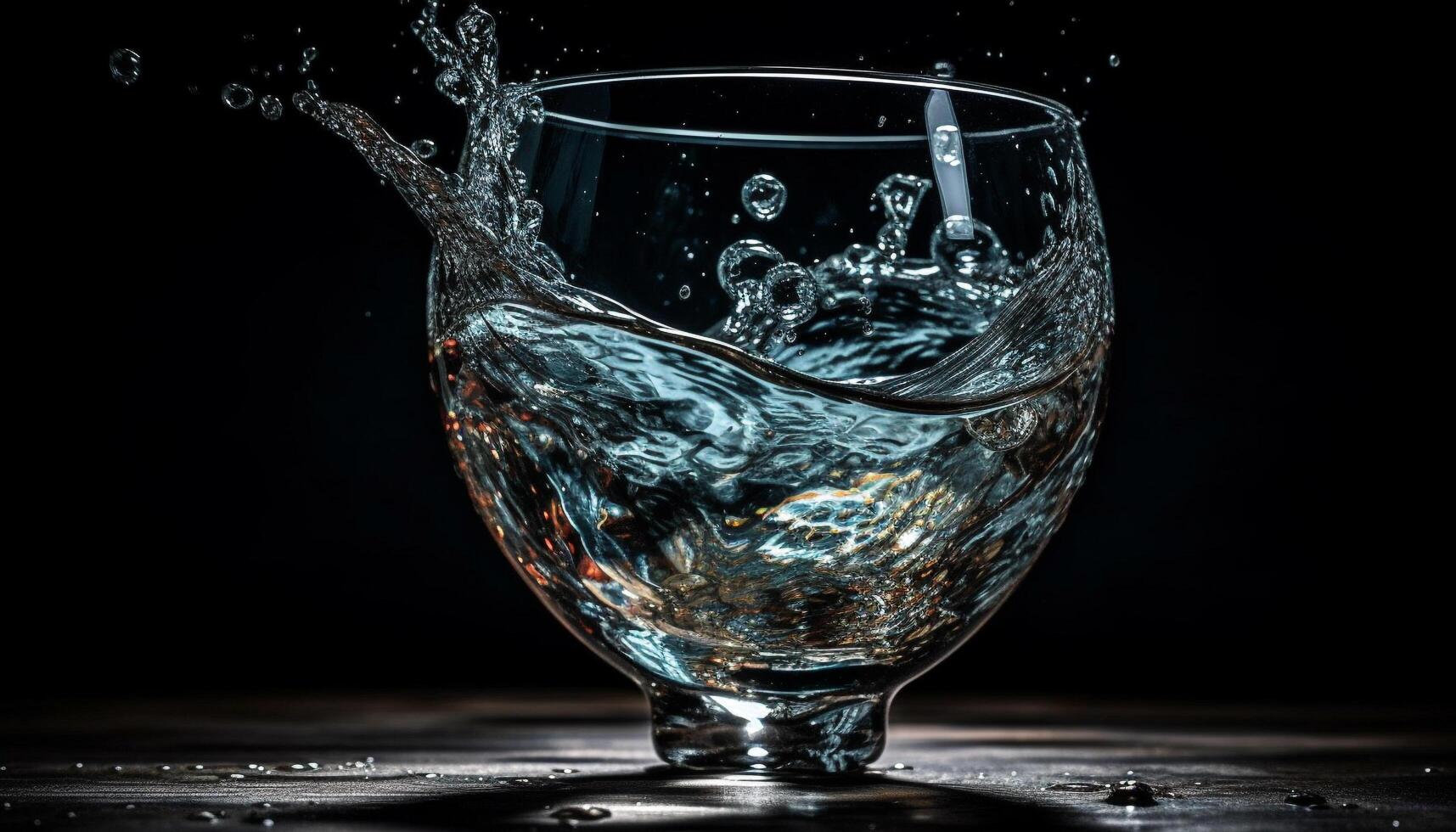 Transparent liquid in fragile crystal glass, refreshing freshness generated by AI photo