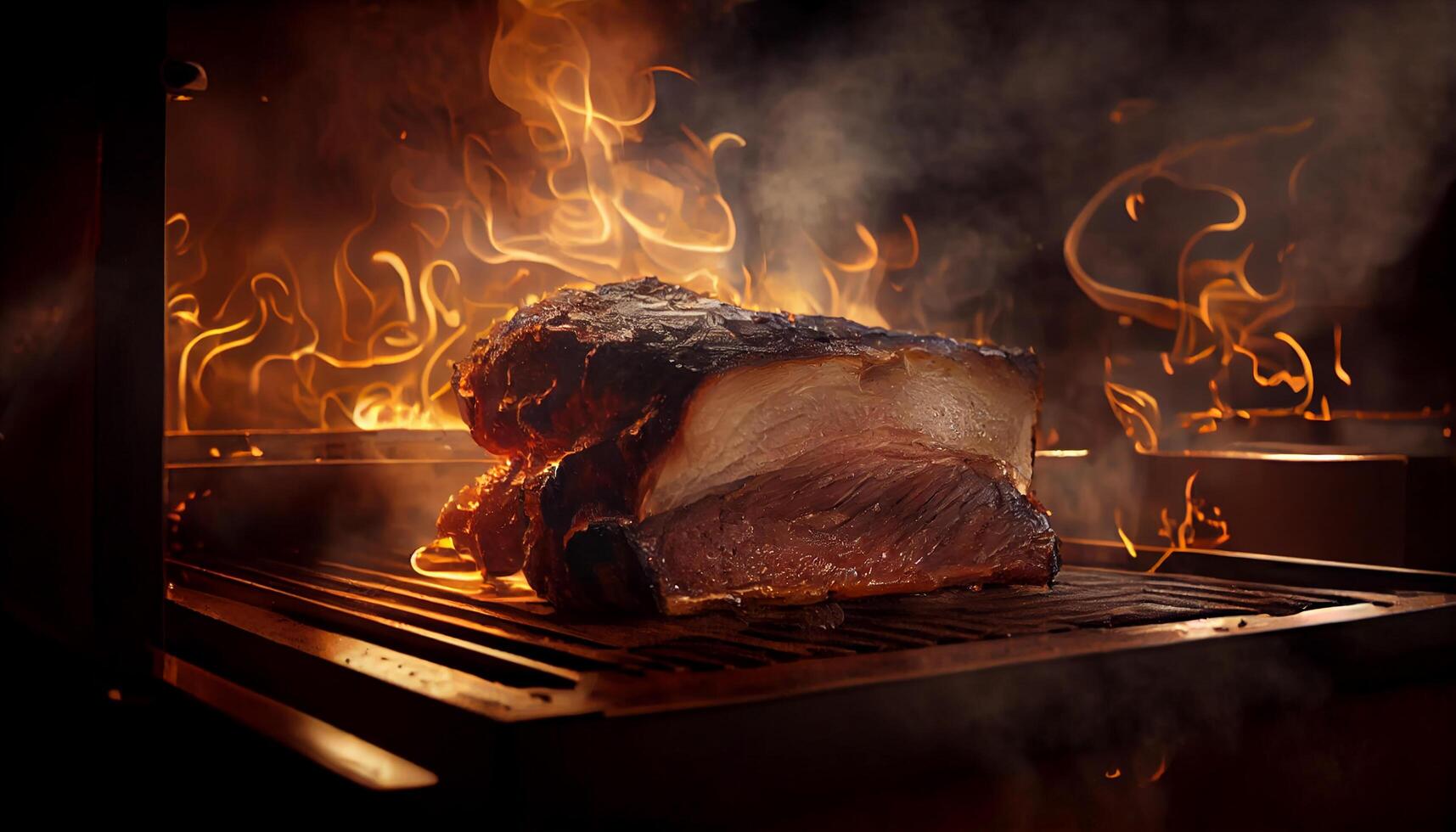 gastrónomo filete A la parrilla en un natural fuego generado por ai foto