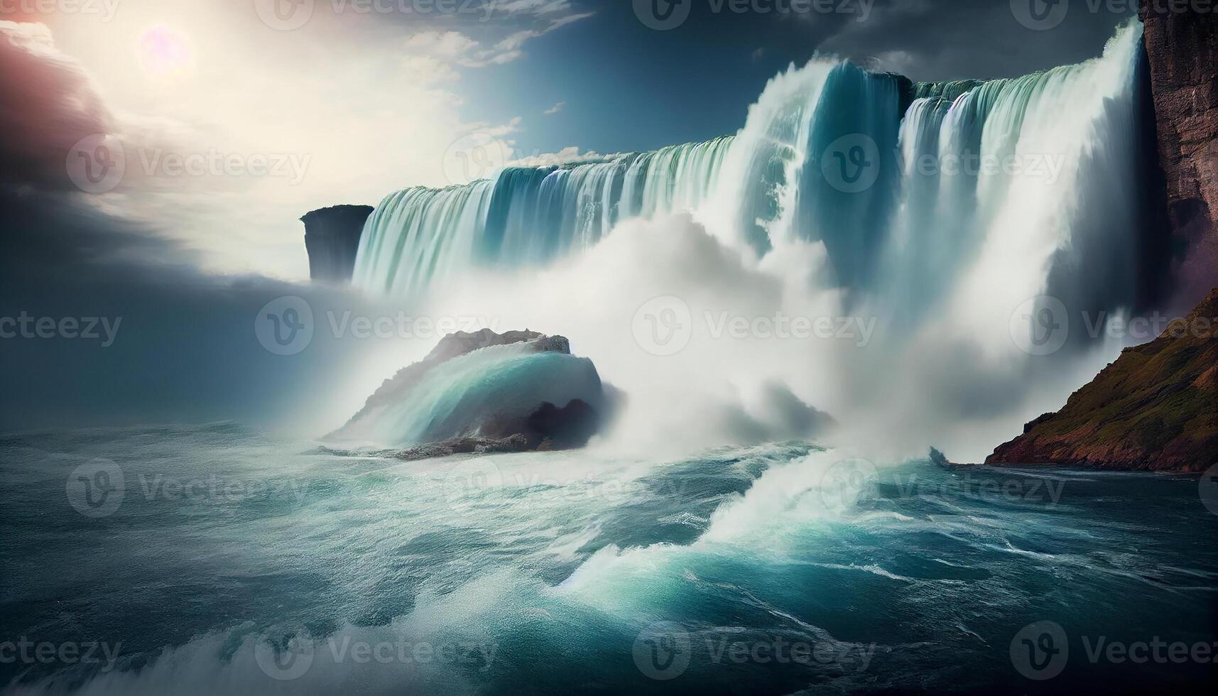 Majestic cliff, spray from wave, beauty awe inspiring generated by AI photo