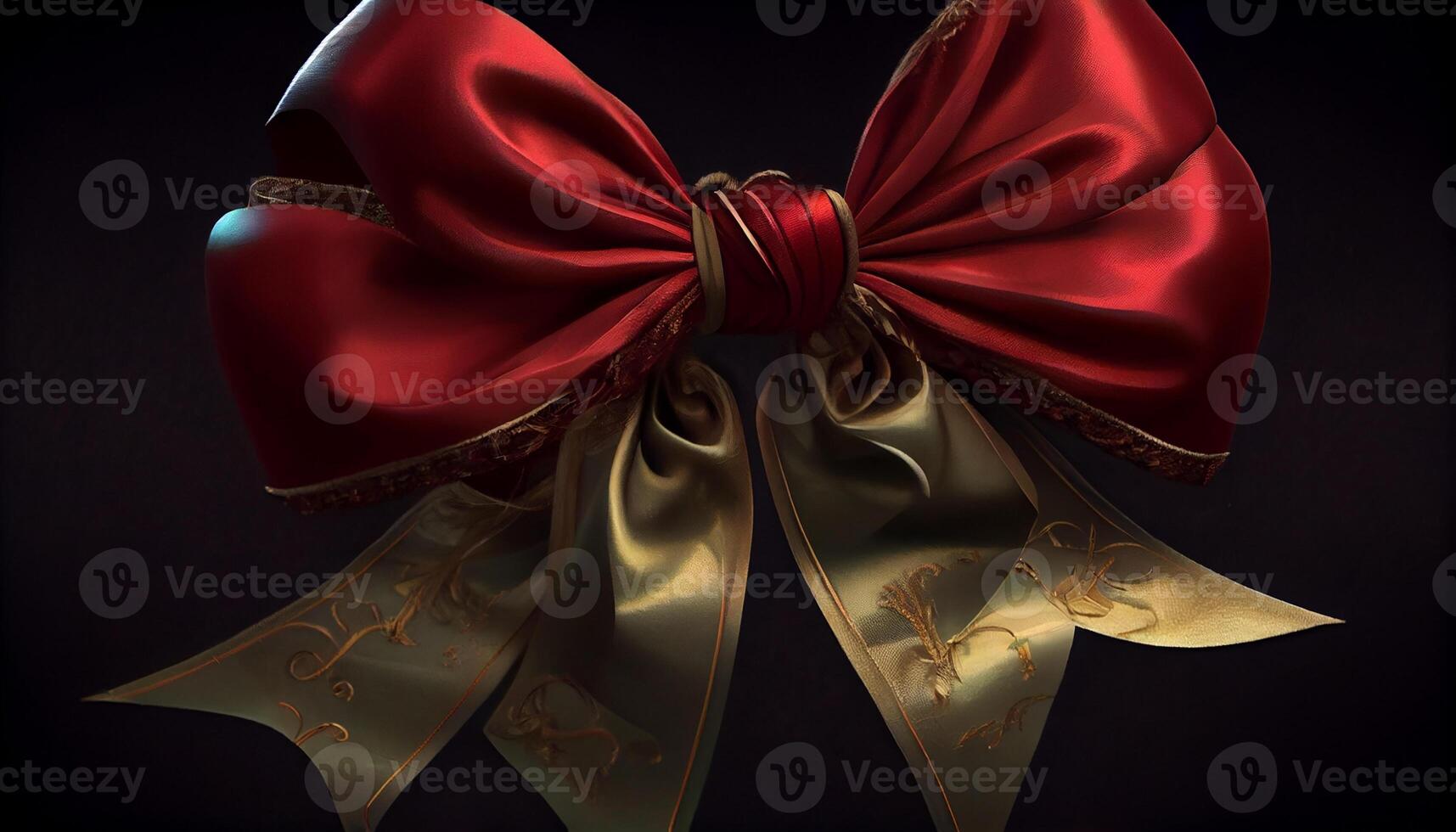 Tied bow of gold satin, gift elegance generated by AI photo