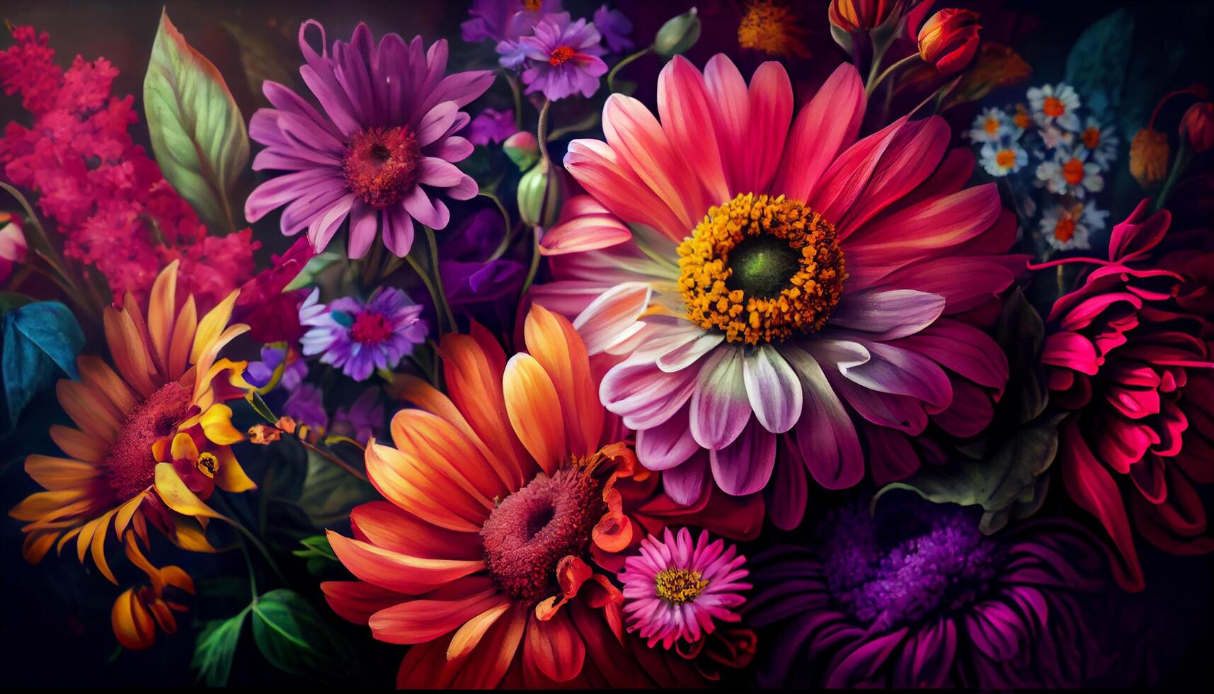 Summer bouquet of fresh gerbera daisies and chrysanthemums generated by AI photo