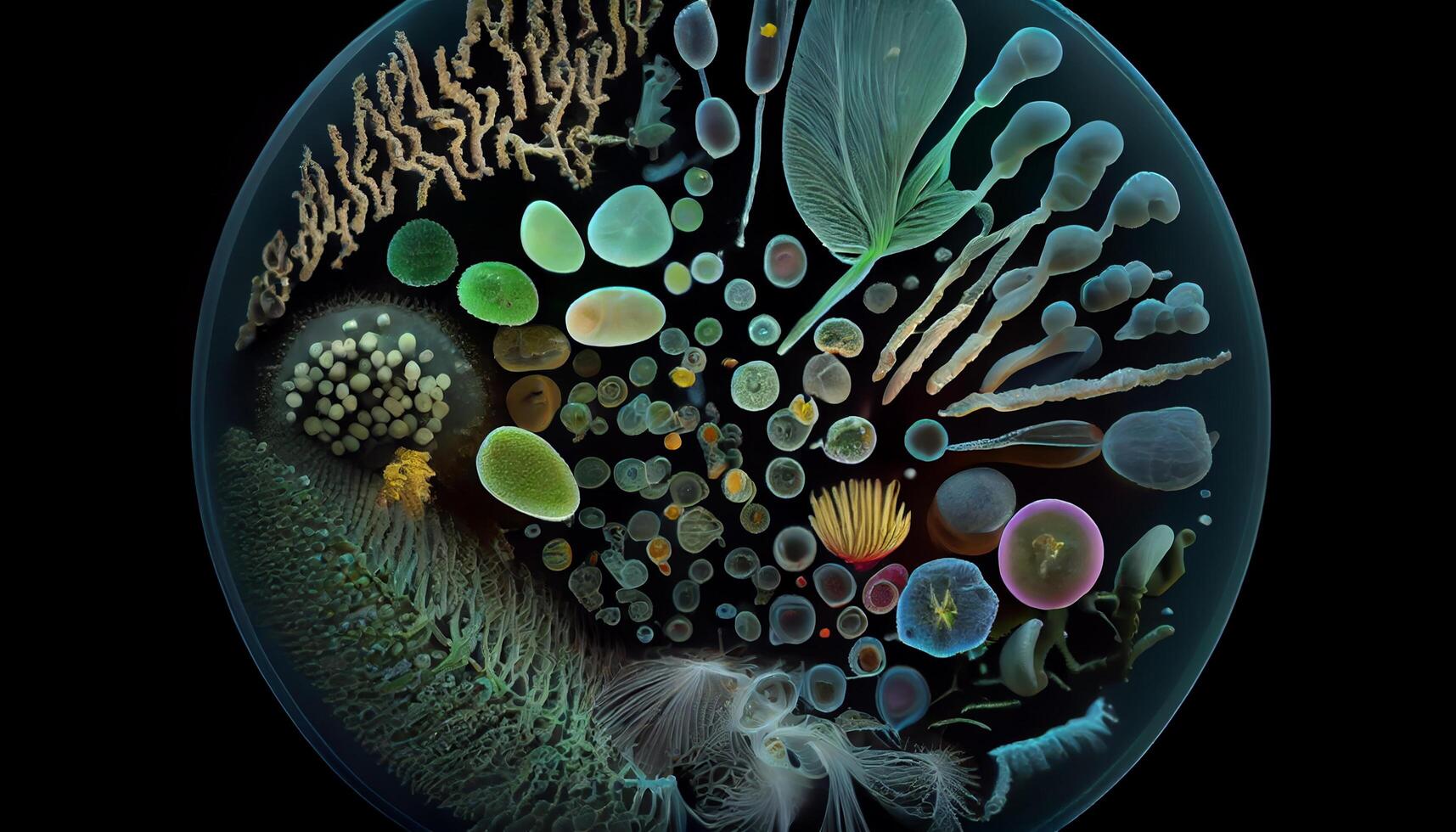 Underwater micro organism magnified in high scale generated by AI photo