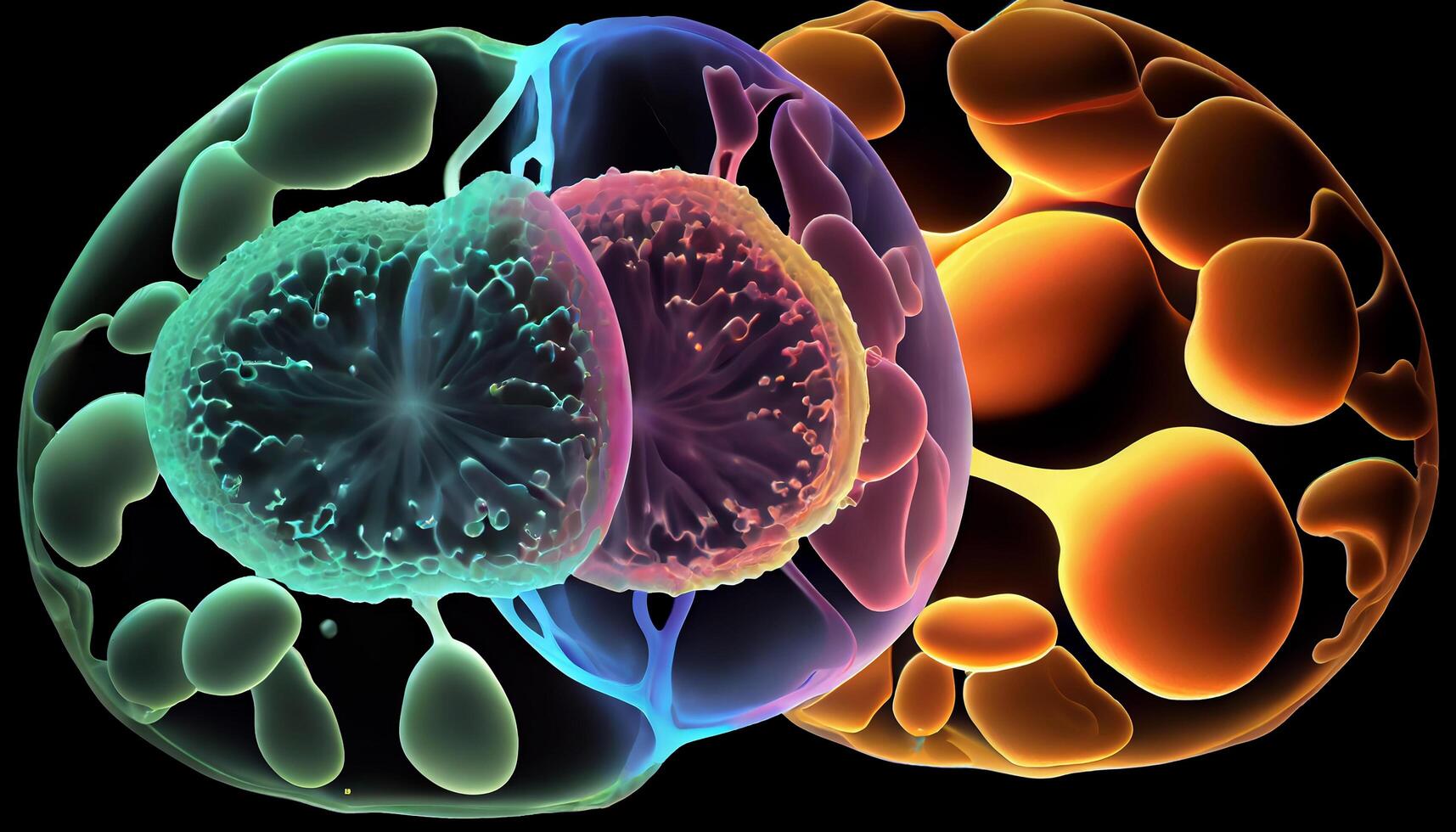 multi de colores cáncer células en alto escala aumento generado por ai foto