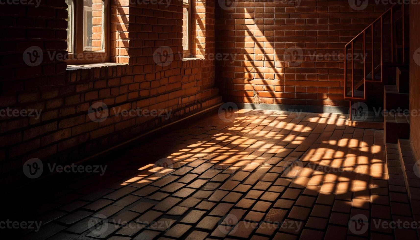 Sunlight casts shadows on ancient brick architecture indoors generated by AI photo