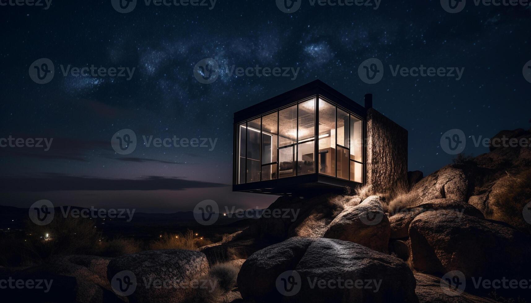 Abandoned hut stands amidst spooky winter landscape generated by AI photo