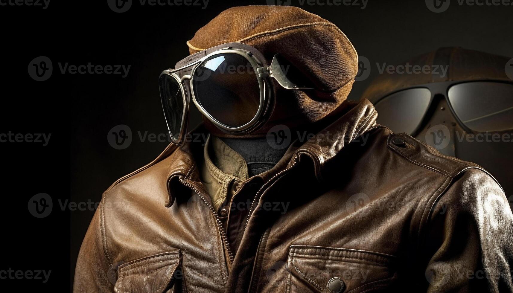 Military fashion, protective gear, leather jacket elegance generated by AI photo