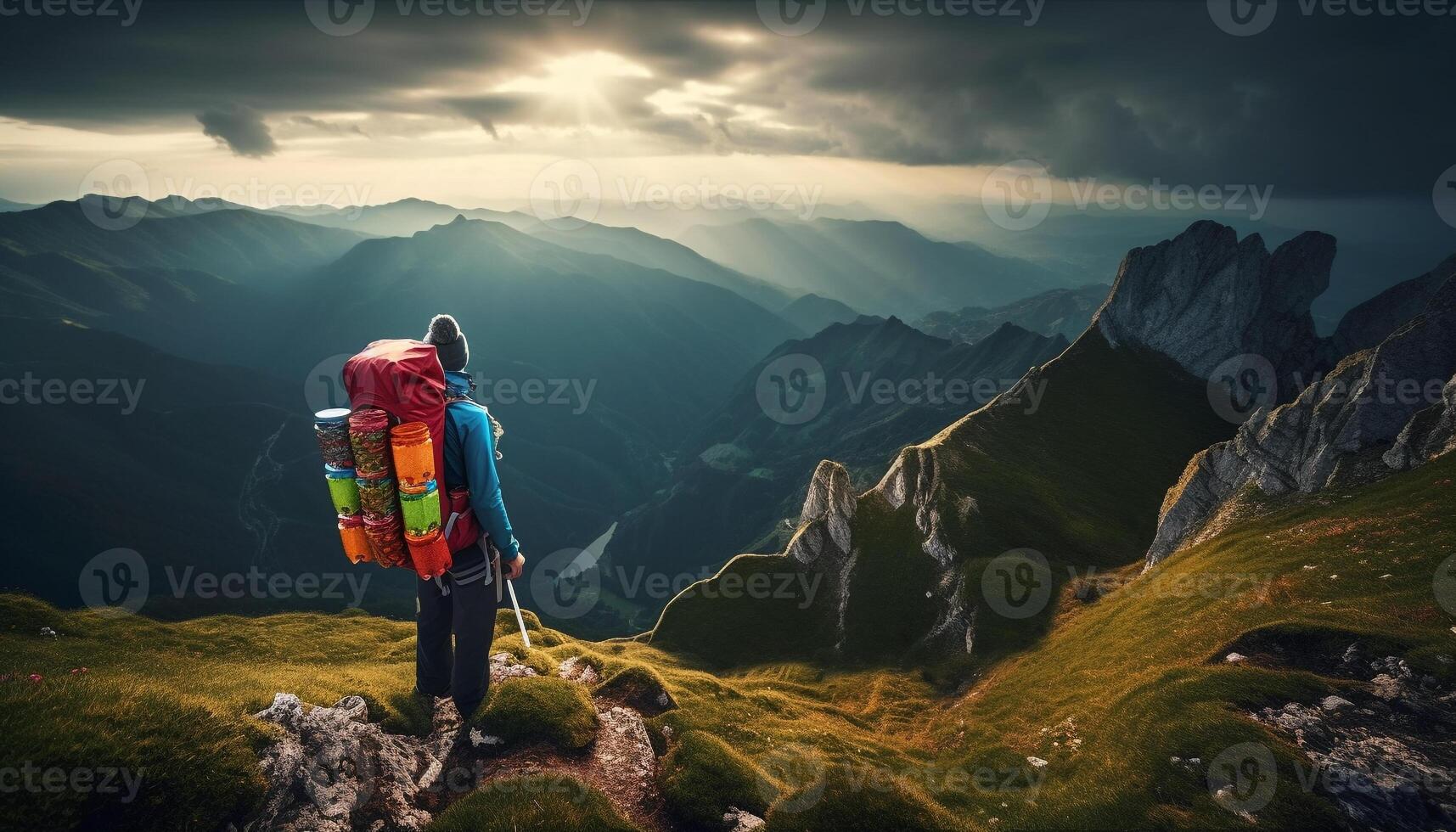 One person standing on cliff, achieving success generated by AI photo
