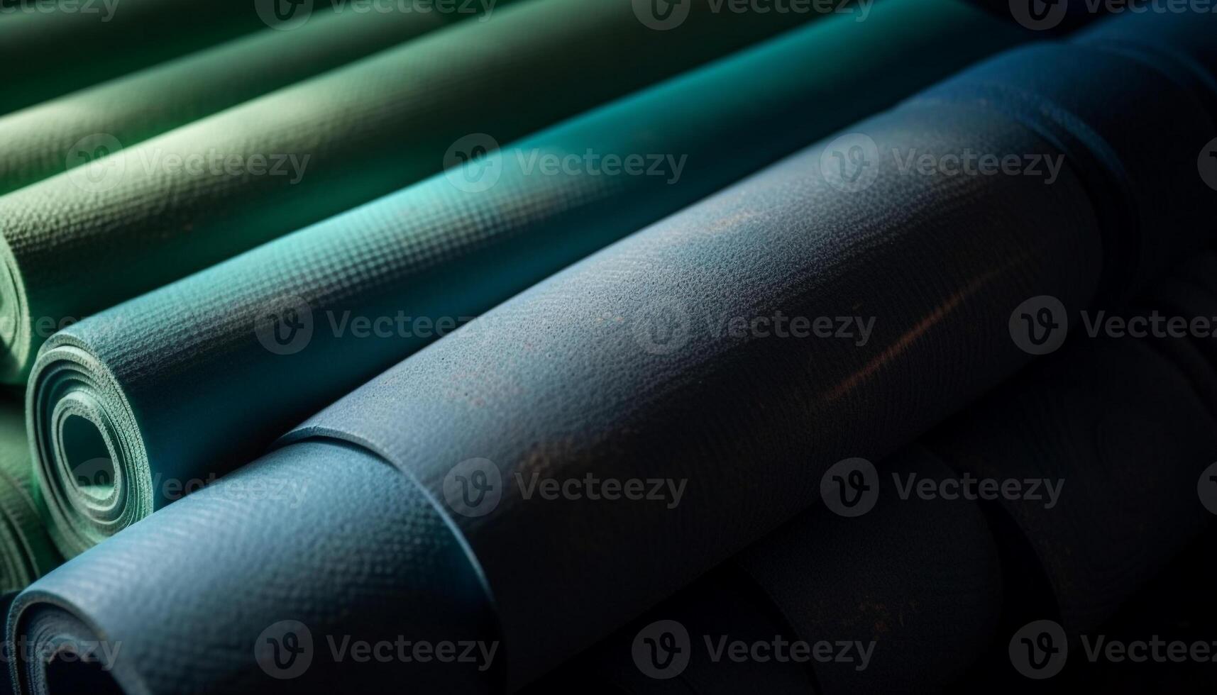 Blue exercise mat, rolled up for yoga generated by AI photo