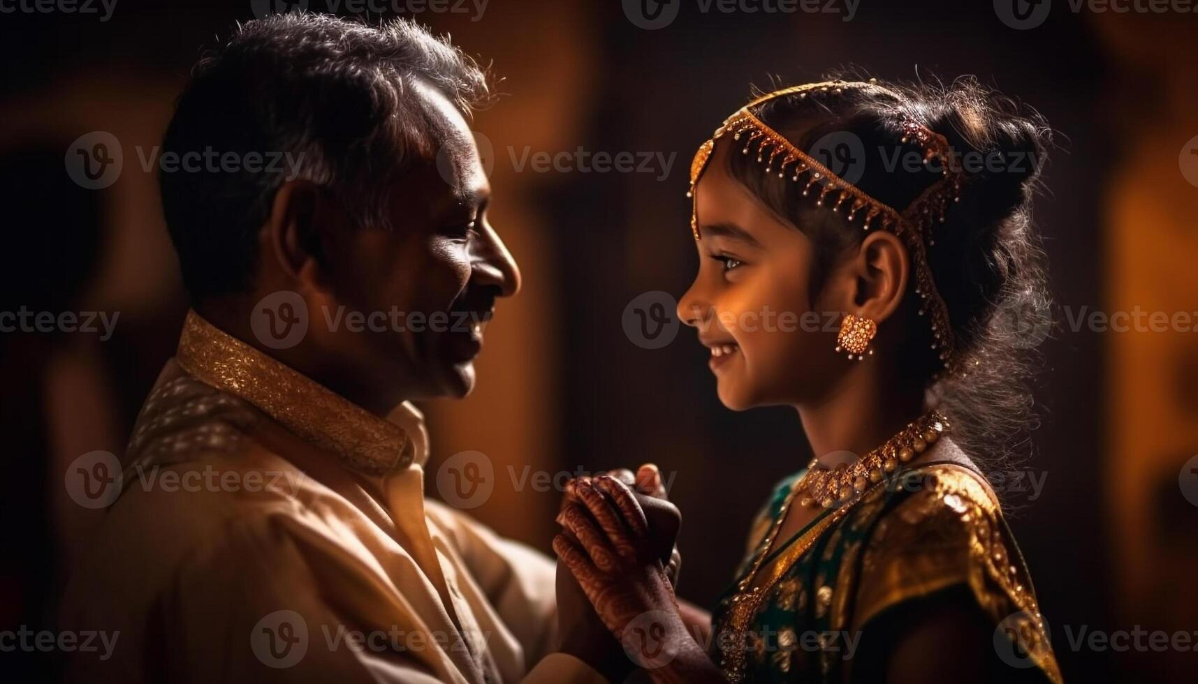 Smiling family enjoys traditional festival at night generated by AI photo