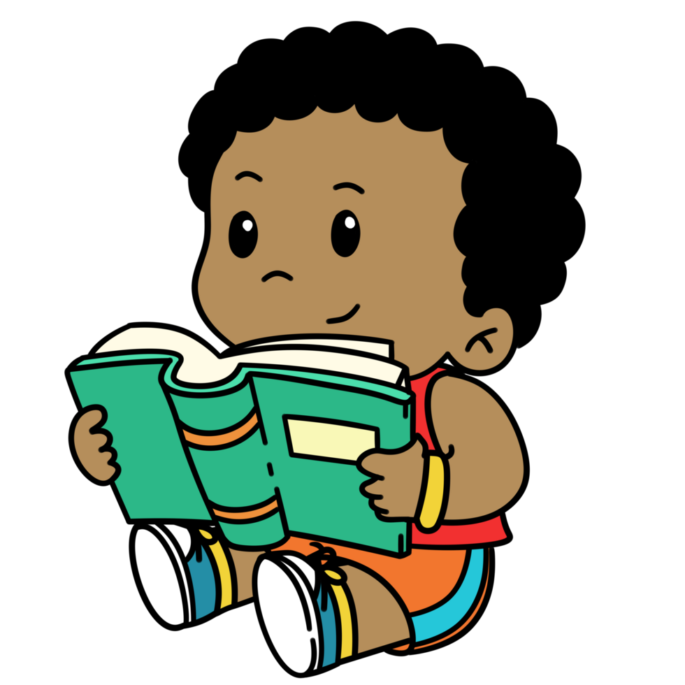 dessin animé enfant peu garçon en train de lire isolé clipart png