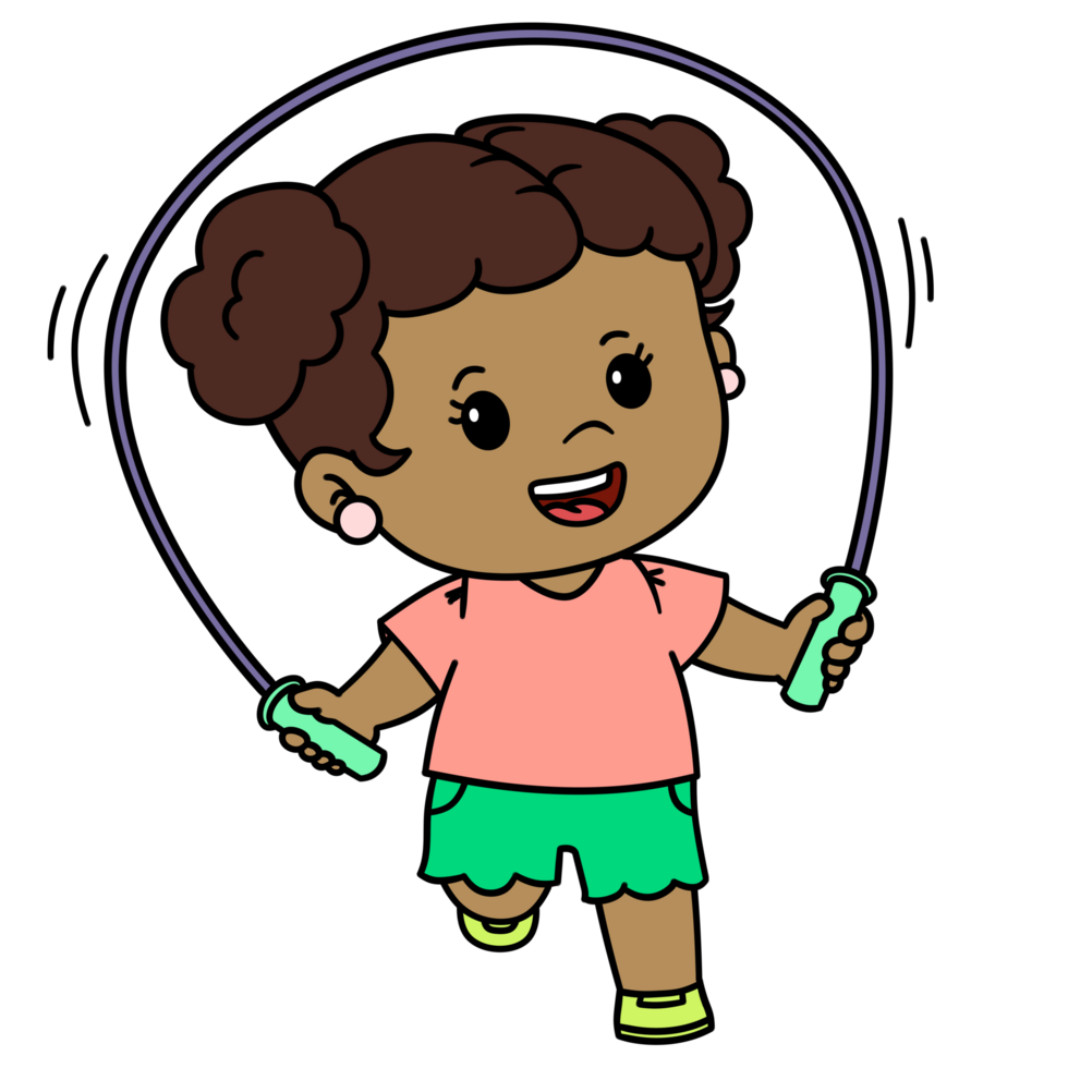 Happy kid girl playing jump rope Isolated Free PNG