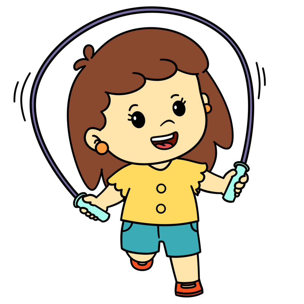 Happy kid girl playing jump rope Isolated Free PNG