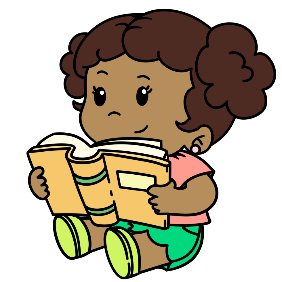 dessin animé enfant peu fille en train de lire isolé clipart png