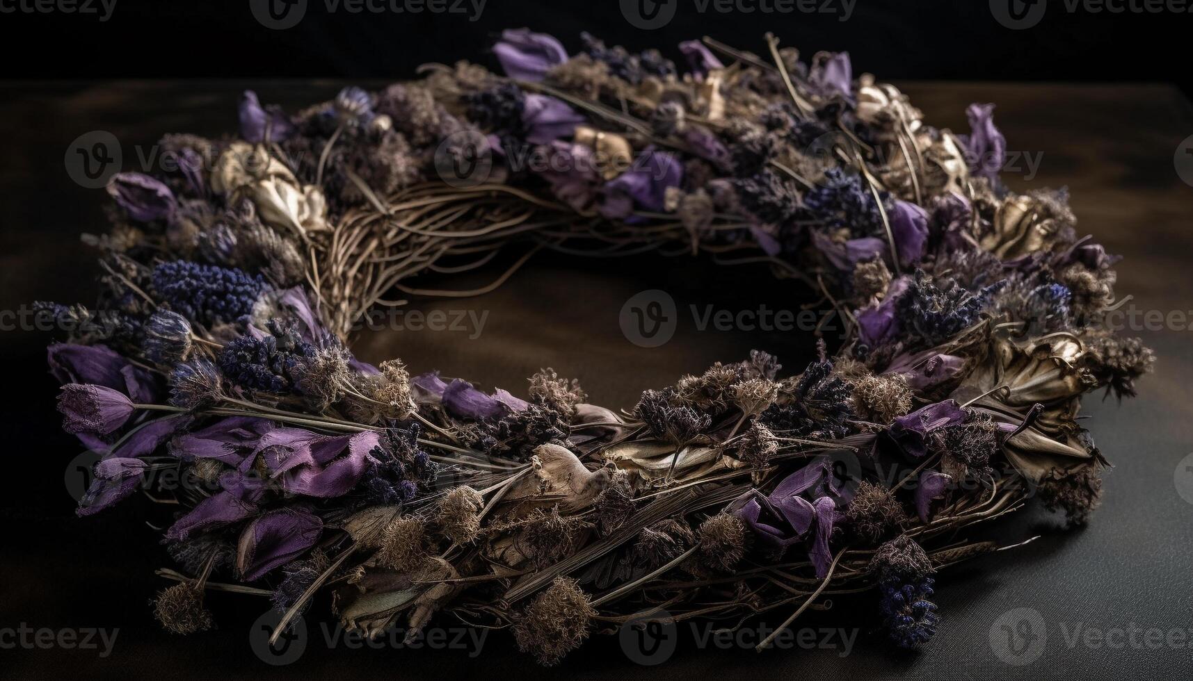 Organic bouquet of purple blossoms scenting indoors generated by AI photo