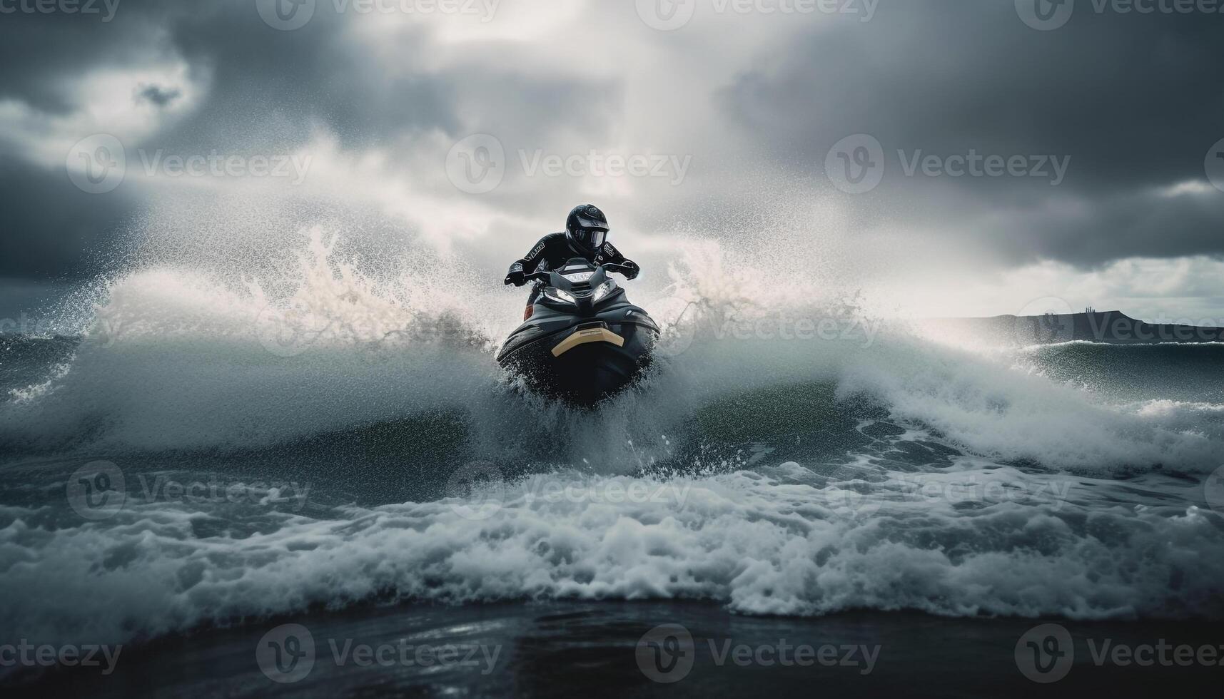 Men riding waves, spraying blue, extreme excitement generated by AI photo