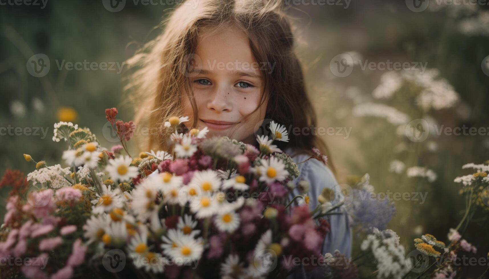 Cute Caucasian girl enjoys nature playful beauty generated by AI photo
