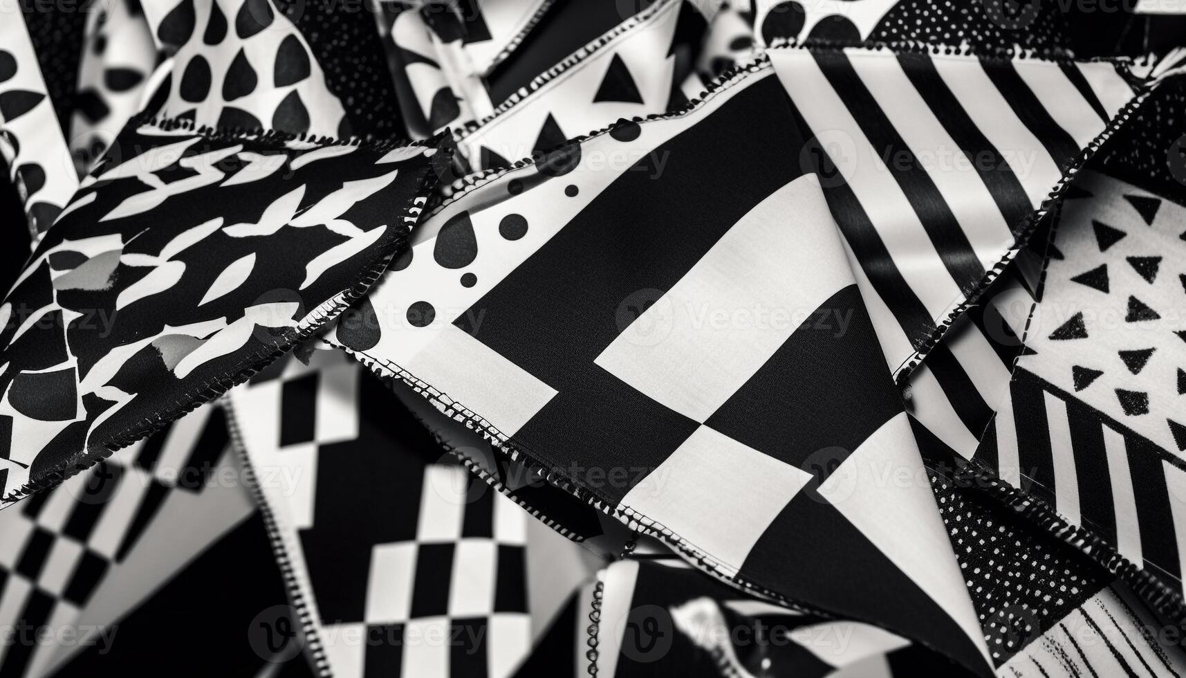 Geometric patchwork textiles in elegant black and white generated by AI photo