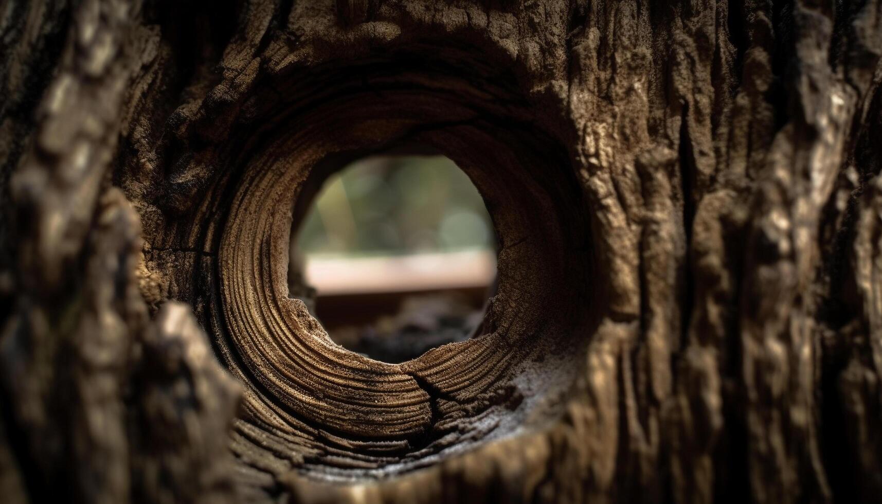 resistido madera, antiguo árbol trompa, oxidado agujero generado por ai foto