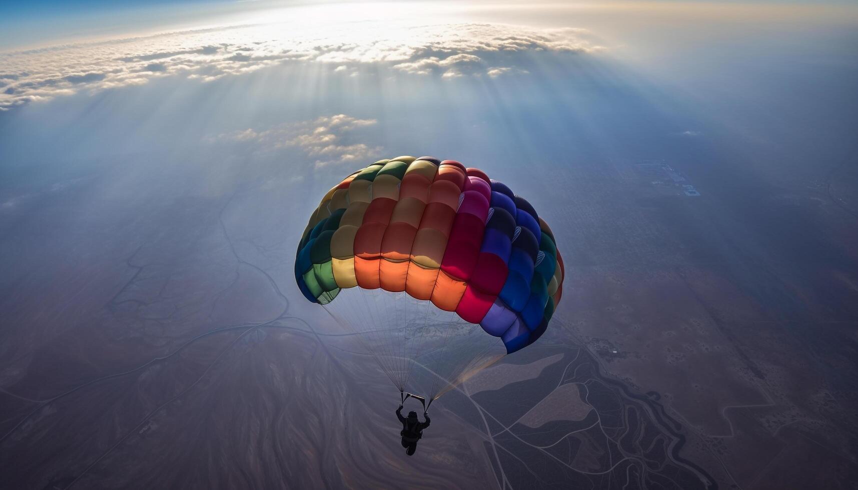 Men in mid air gliding, experiencing exhilaration generated by AI photo