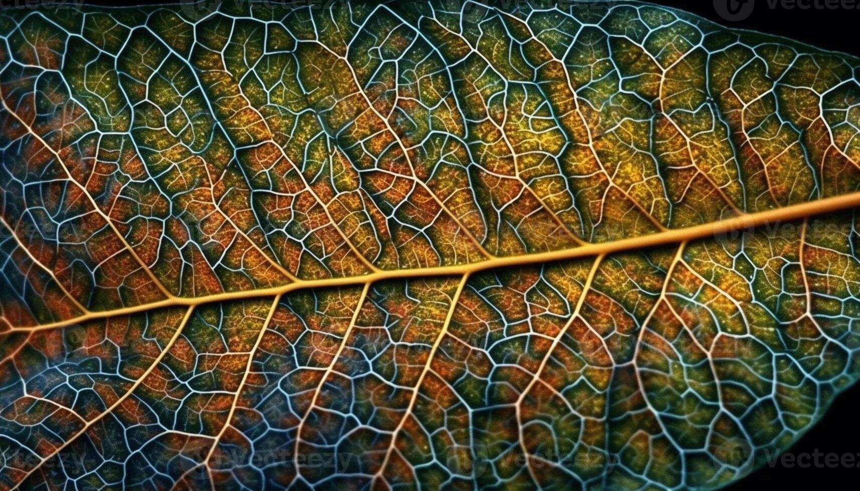 Green and yellow leaf vein pattern macro shot generated by AI photo