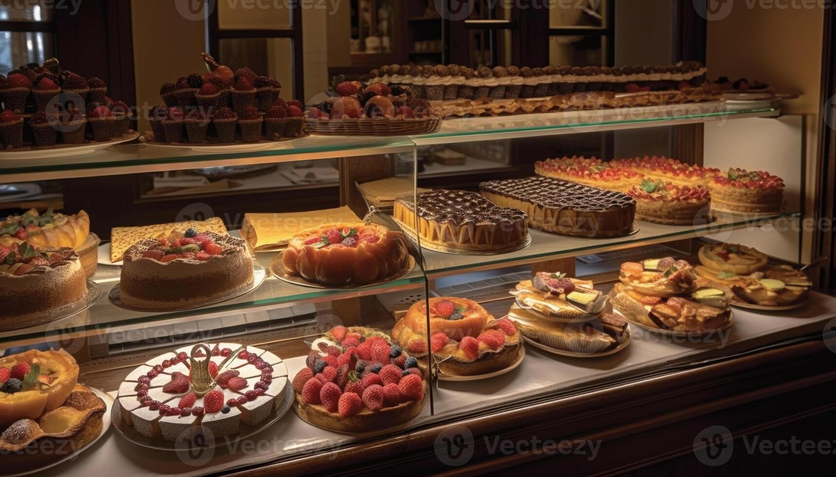 Sweet desserts in a row, endless temptation generated by AI photo