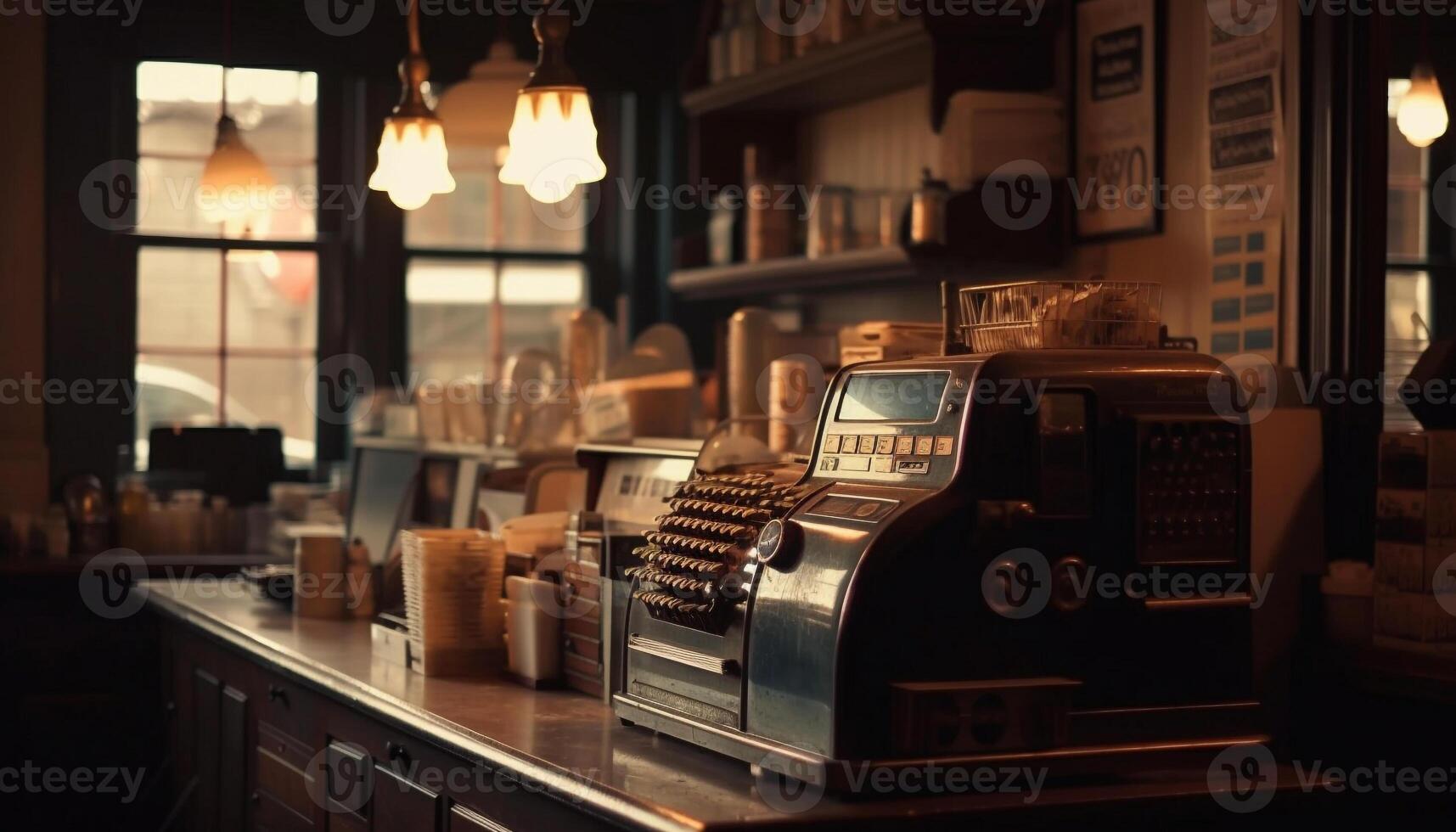 Antique cash register adds nostalgia to store generated by AI photo