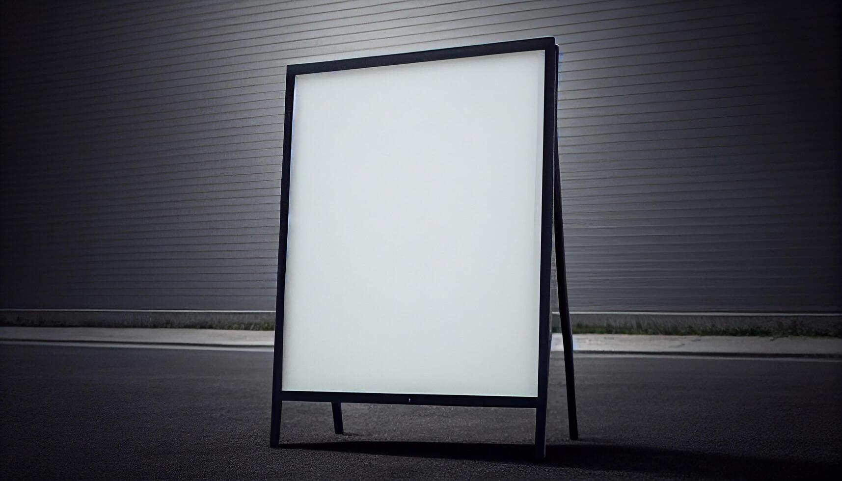 Large white billboard standing outdoors showing modern design generated by AI photo