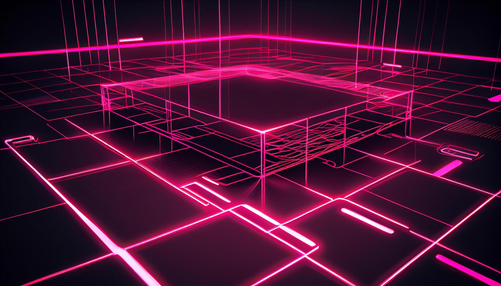 Glowing blueprint outlines future architectural design ideas generated by AI photo