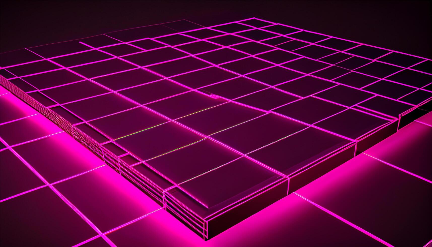 Glowing geometric squares illuminate futuristic abstract pattern generated by AI photo