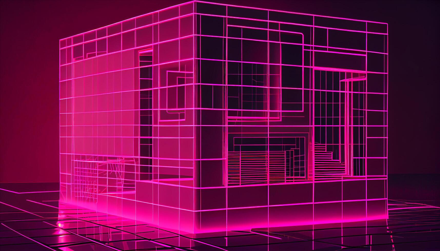 Futuristic blueprint illuminates modern apartment building design generated by AI photo