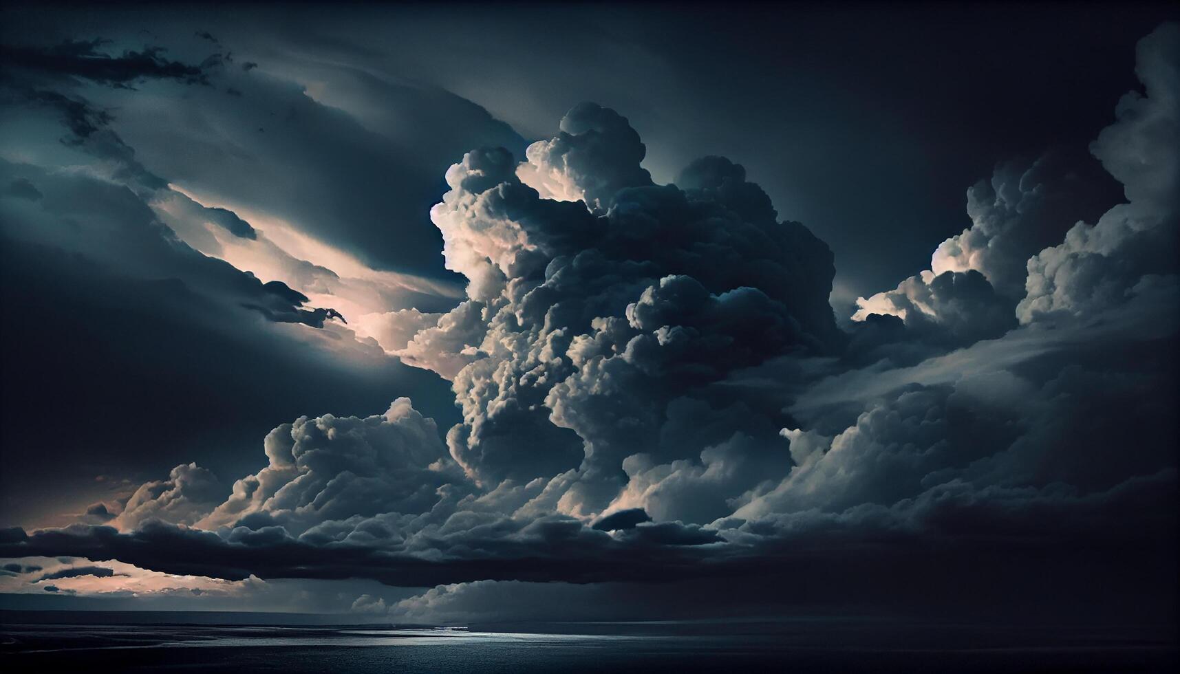 Dramatic sky over dark horizon, spooky beauty generated by AI photo