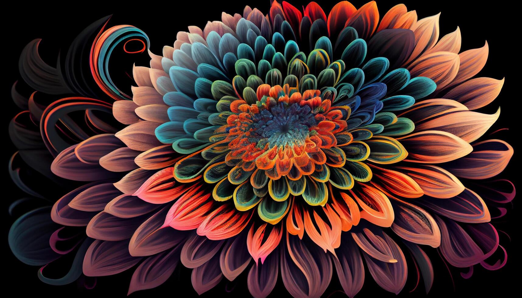 Multi colored floral fantasy backdrop with ornate elegance generated by AI photo