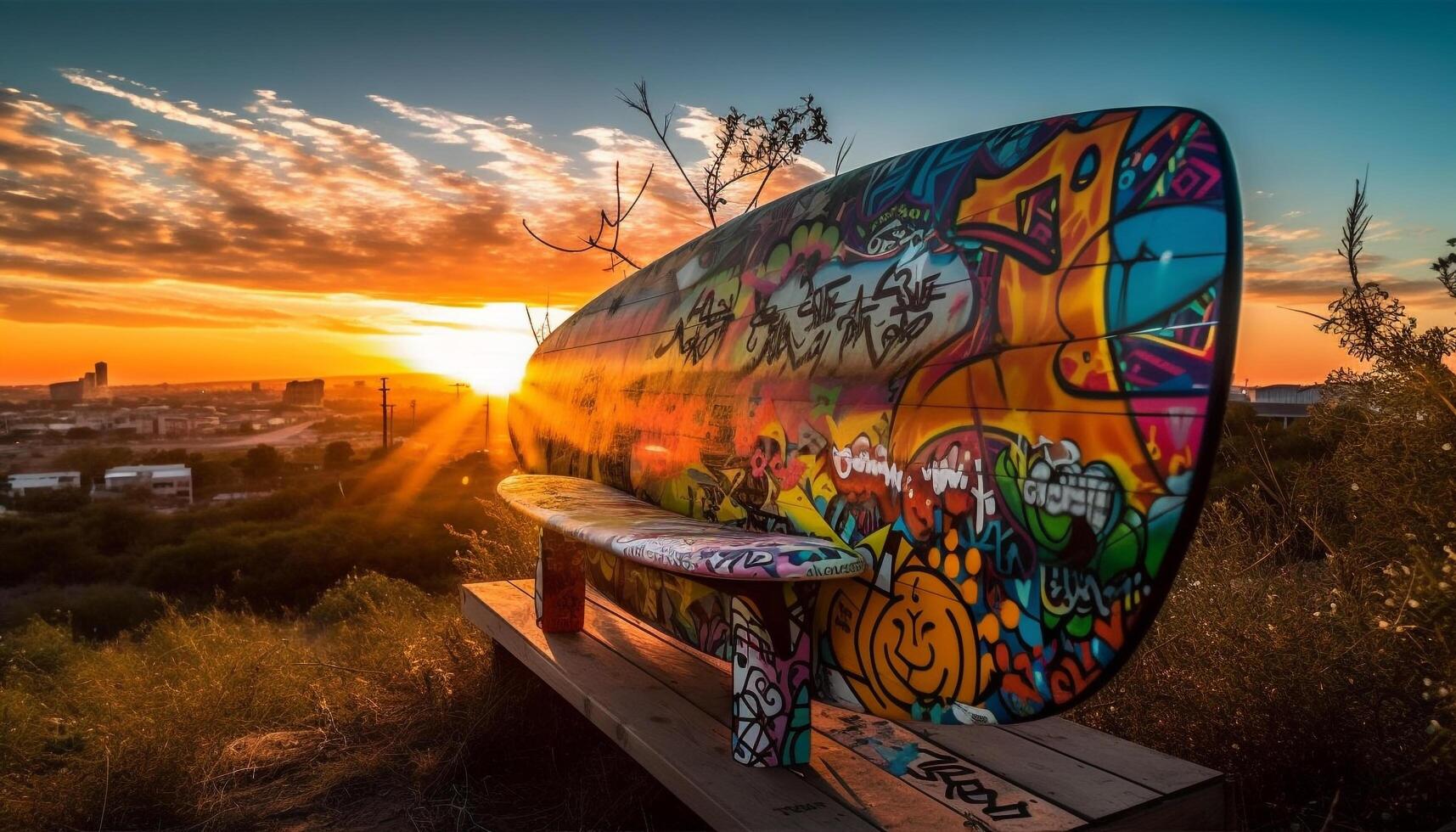 Vibrant sunset illuminates famous cityscape modern architecture generated by AI photo