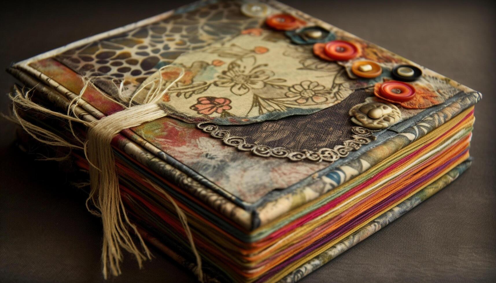 Embroidered antique table rug, a rustic elegance souvenir generated by AI photo