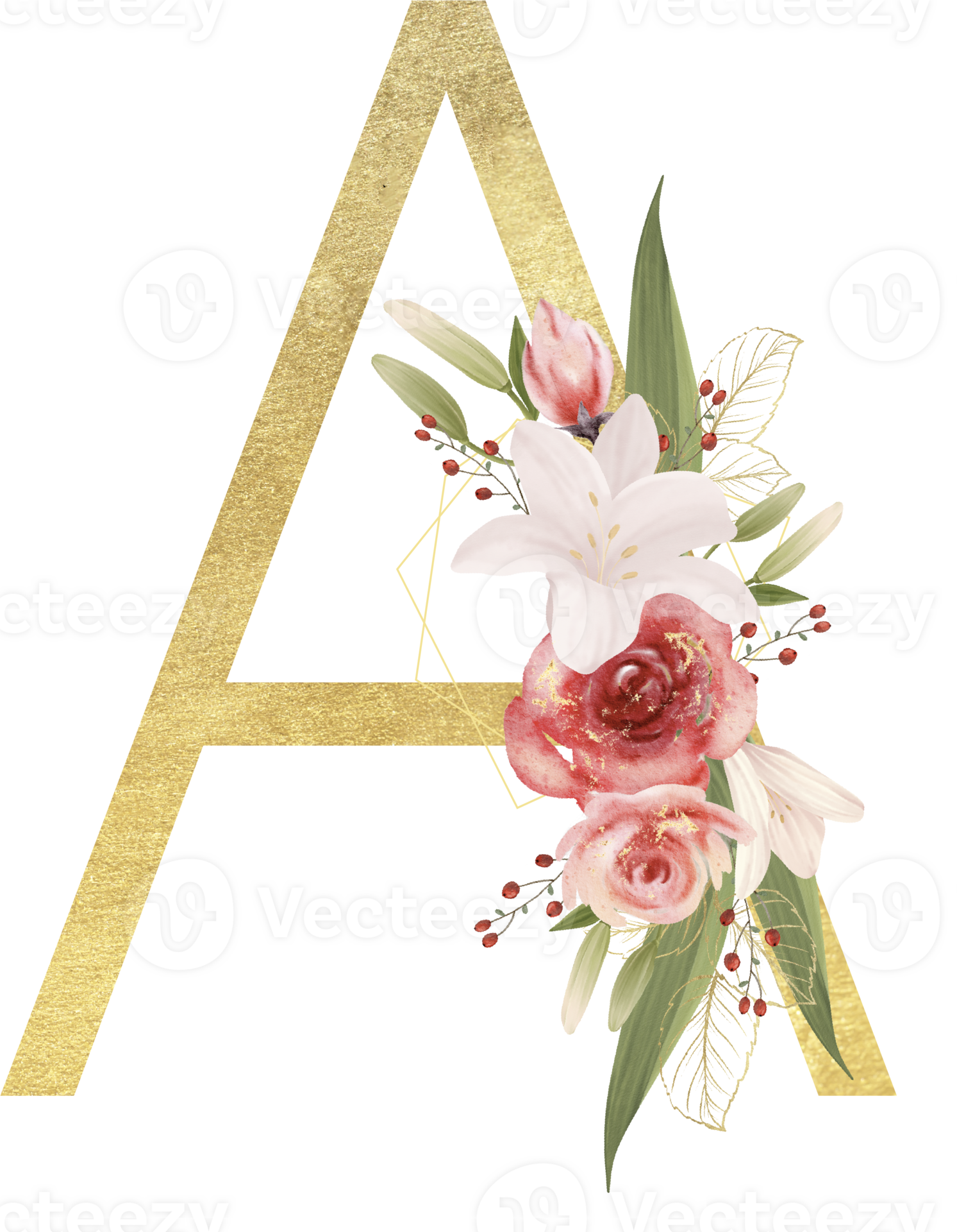 Alphabet and number gold watercolor, Wedding flower letter 24656409 PNG