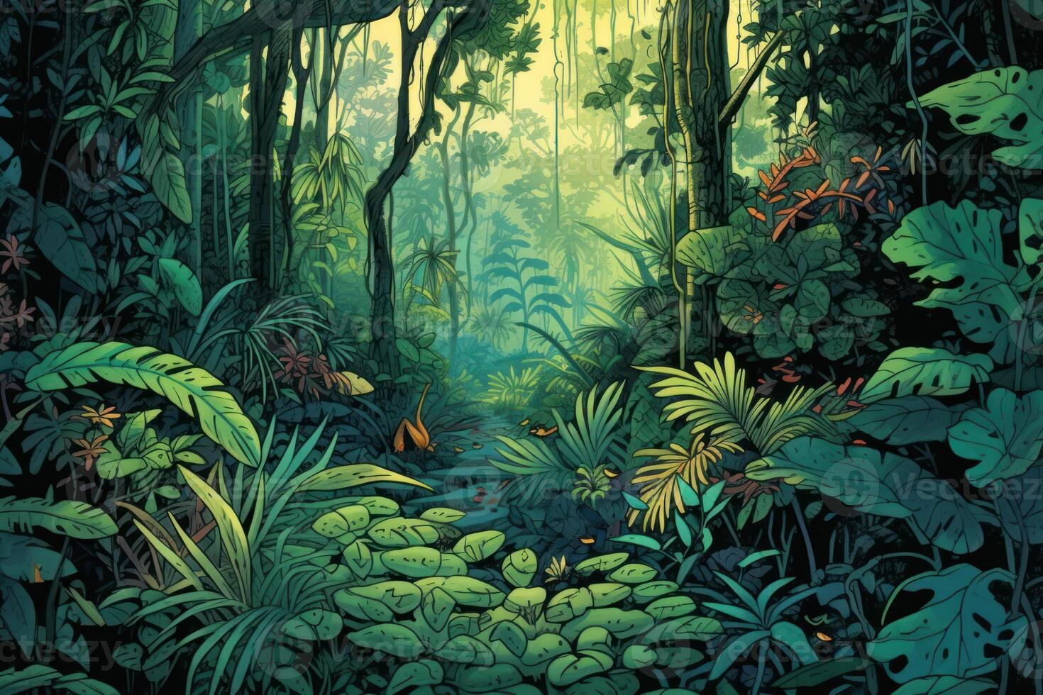 story book page adventures into a lush jungle background photo