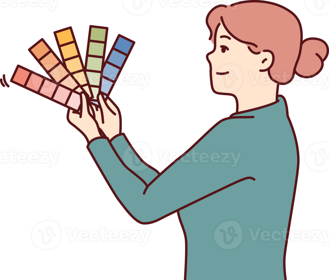 femme est en portant palette de couleurs et nuances tandis que considérant décoration de Nouveau appartement png