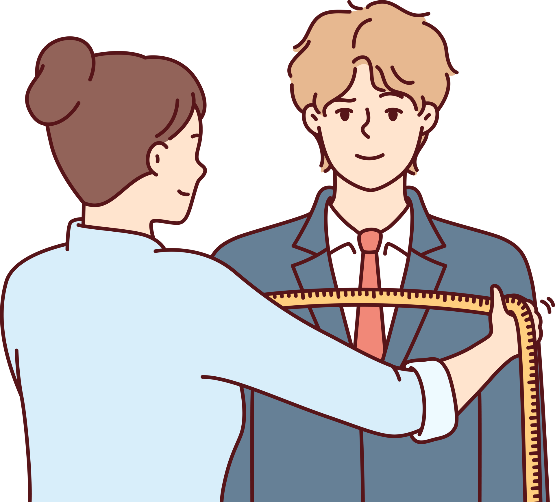 Woman Tailor Measures Shoulders Of Man In Centimeters To Make Formal woman-tailor-measures-shoulders-of-man-in-centimeters-to-make-formal