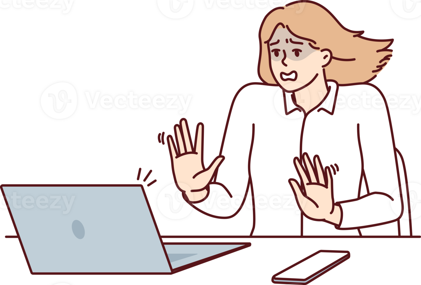 Frightened businesswoman looking at laptop after seeing cash gap notice in own company png
