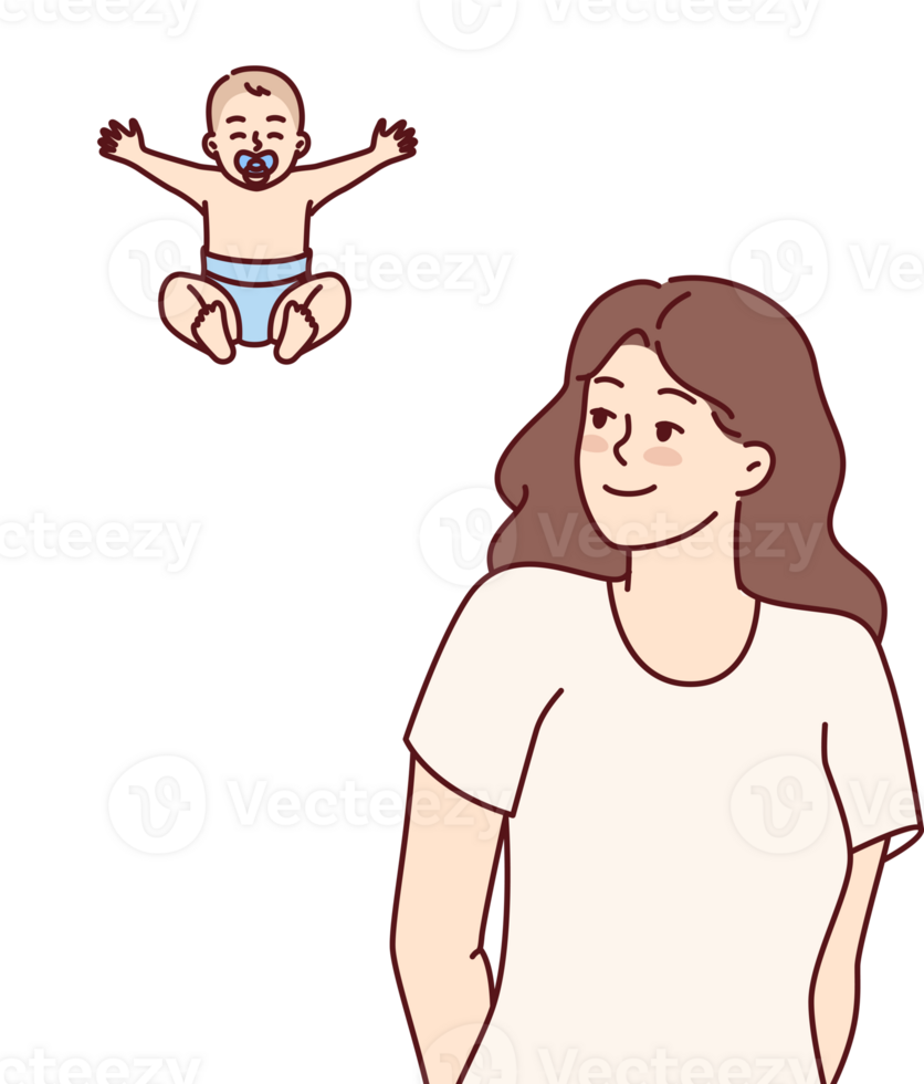 Woman dreams of giving birth to child and becoming mother for son or daughter after pregnancy png