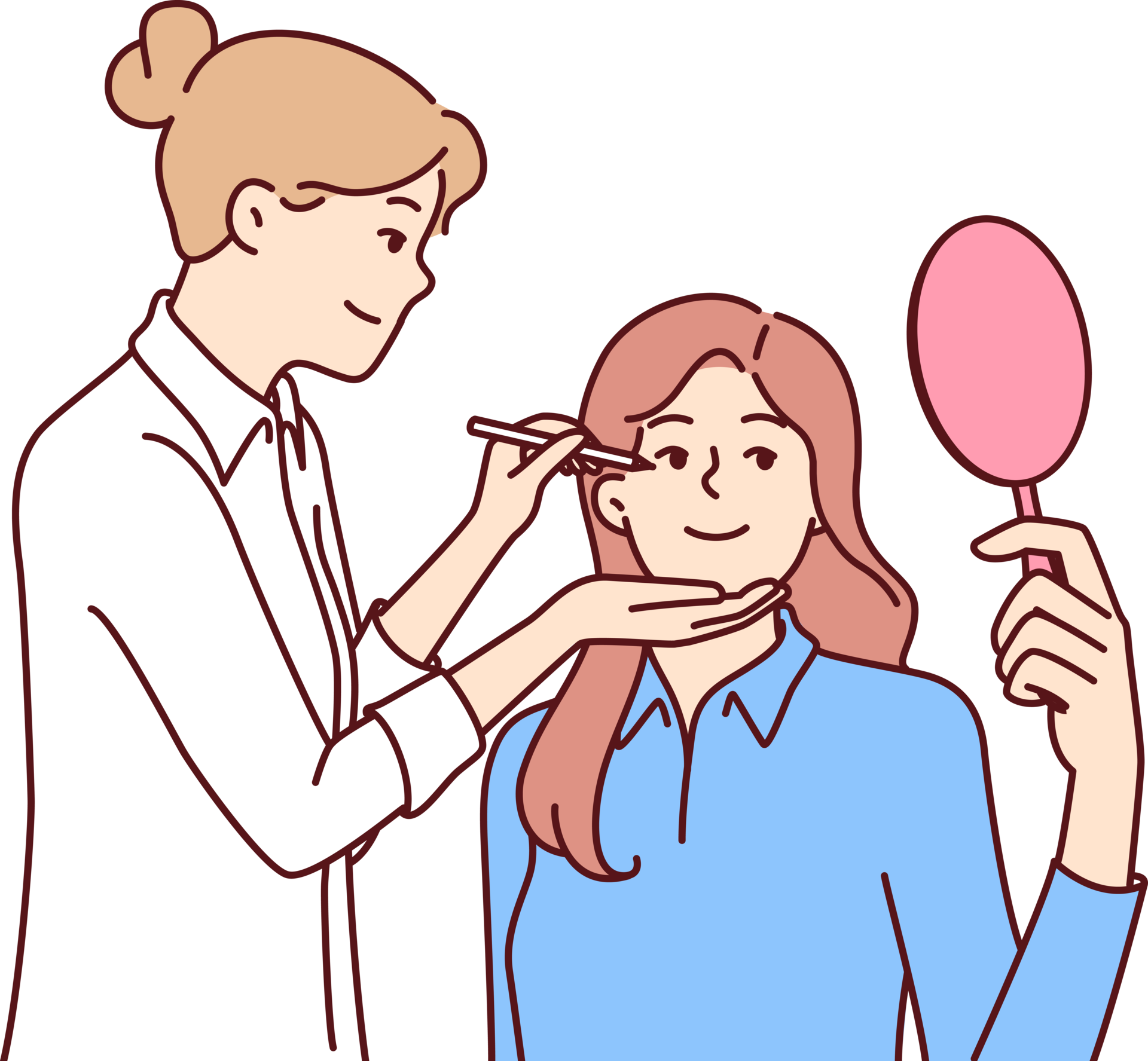 woman-beautician-makes-make-up-of-patient-with-mirror-undergoing