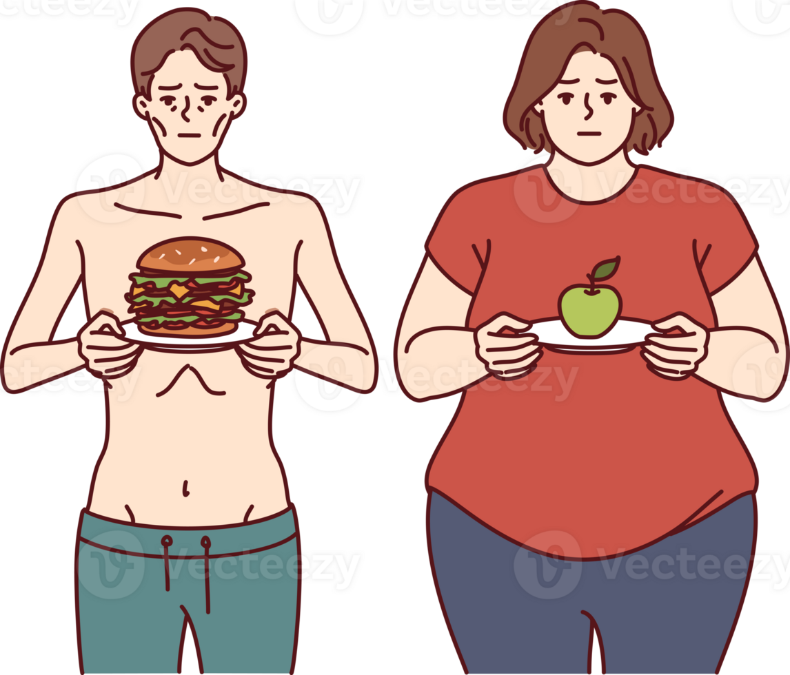 Improper diet led to anorexia or obesity due to metabolic problems or not meeting norm of calories png