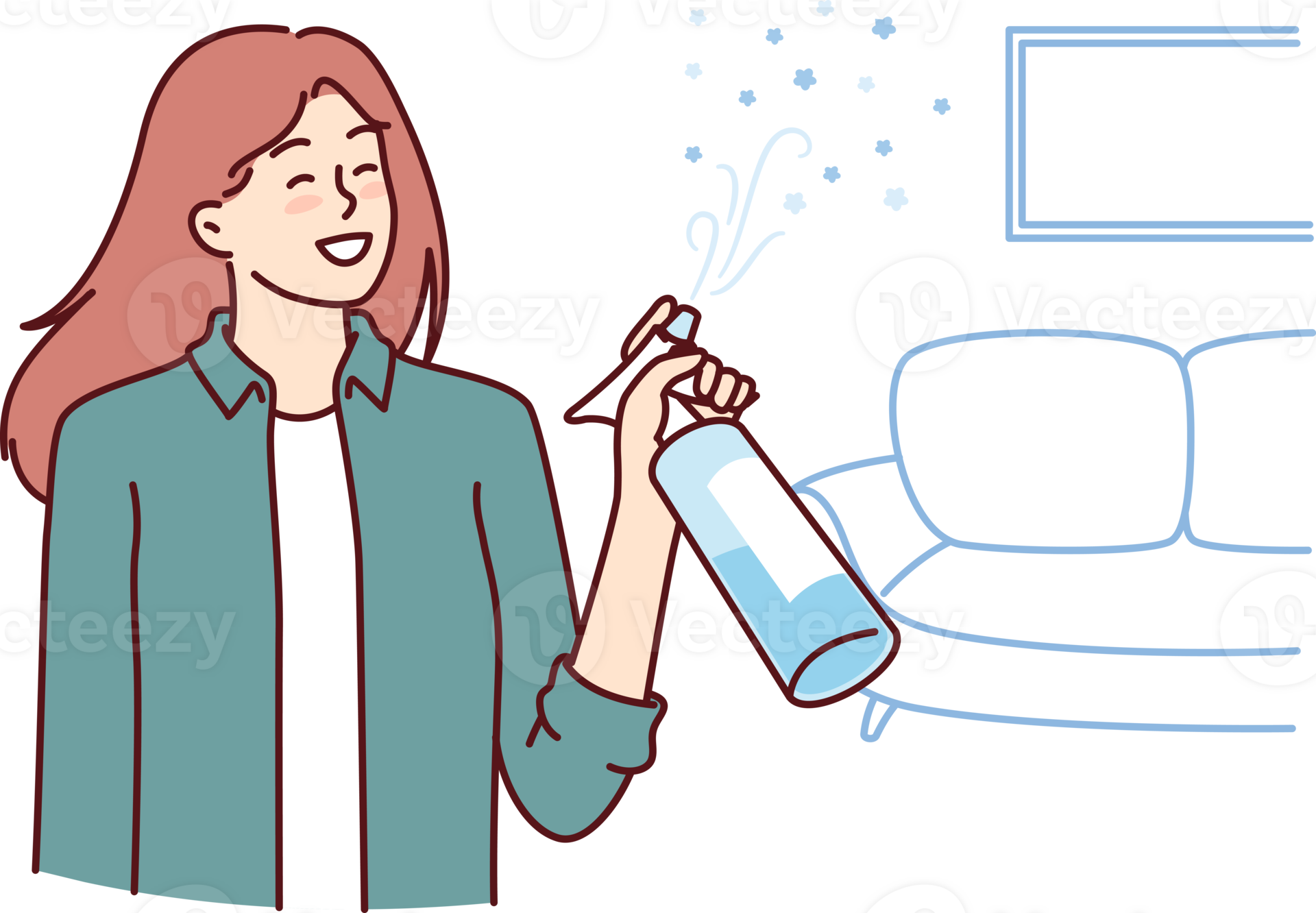 Woman uses air freshener to get rid of unpleasant smell in apartment