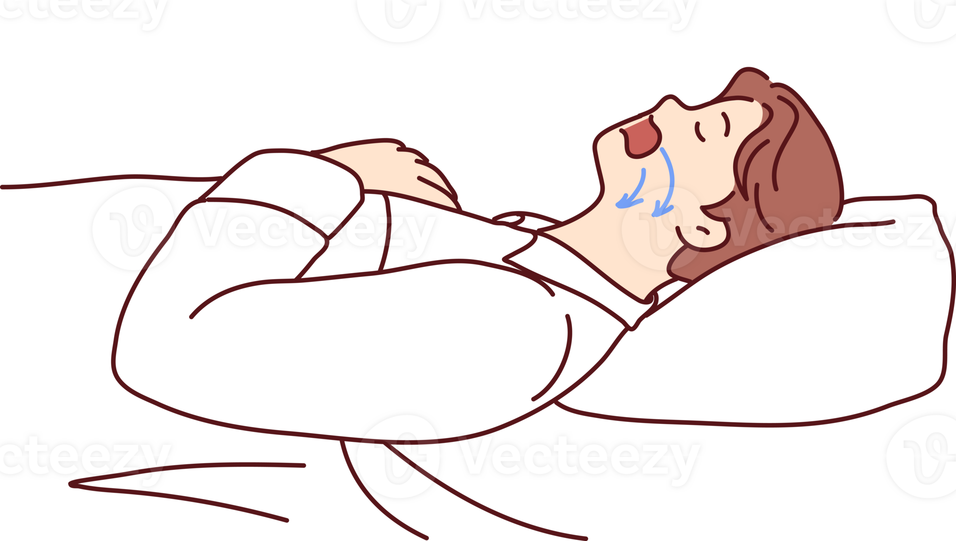 Man dozing on back in bed snores and has problems during obstructive