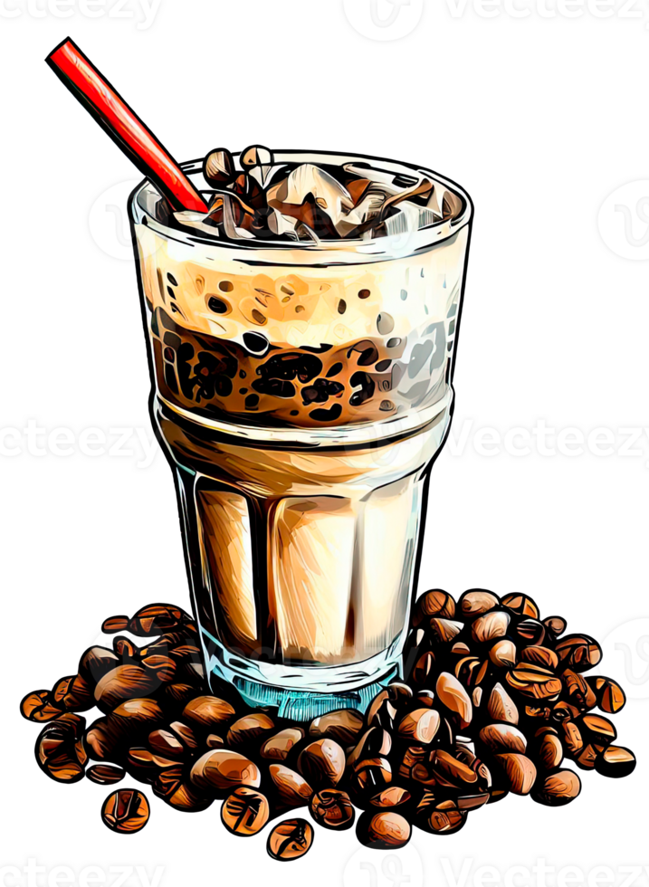 Ice coffee drink in a glass isolated. Cold frappe. png